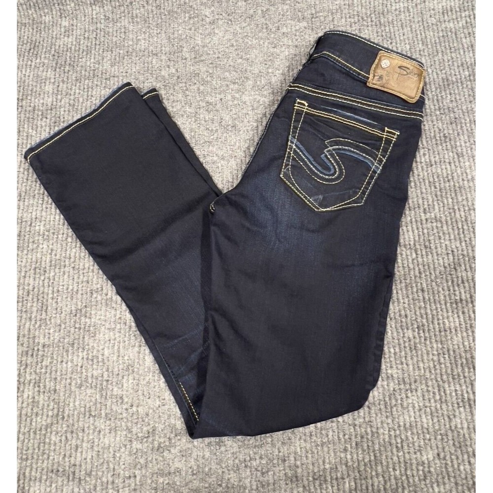 Silver Jeans Women Pant 27x31(28x30) Suki Mid Slim Boot Super Stretch Dark Wash